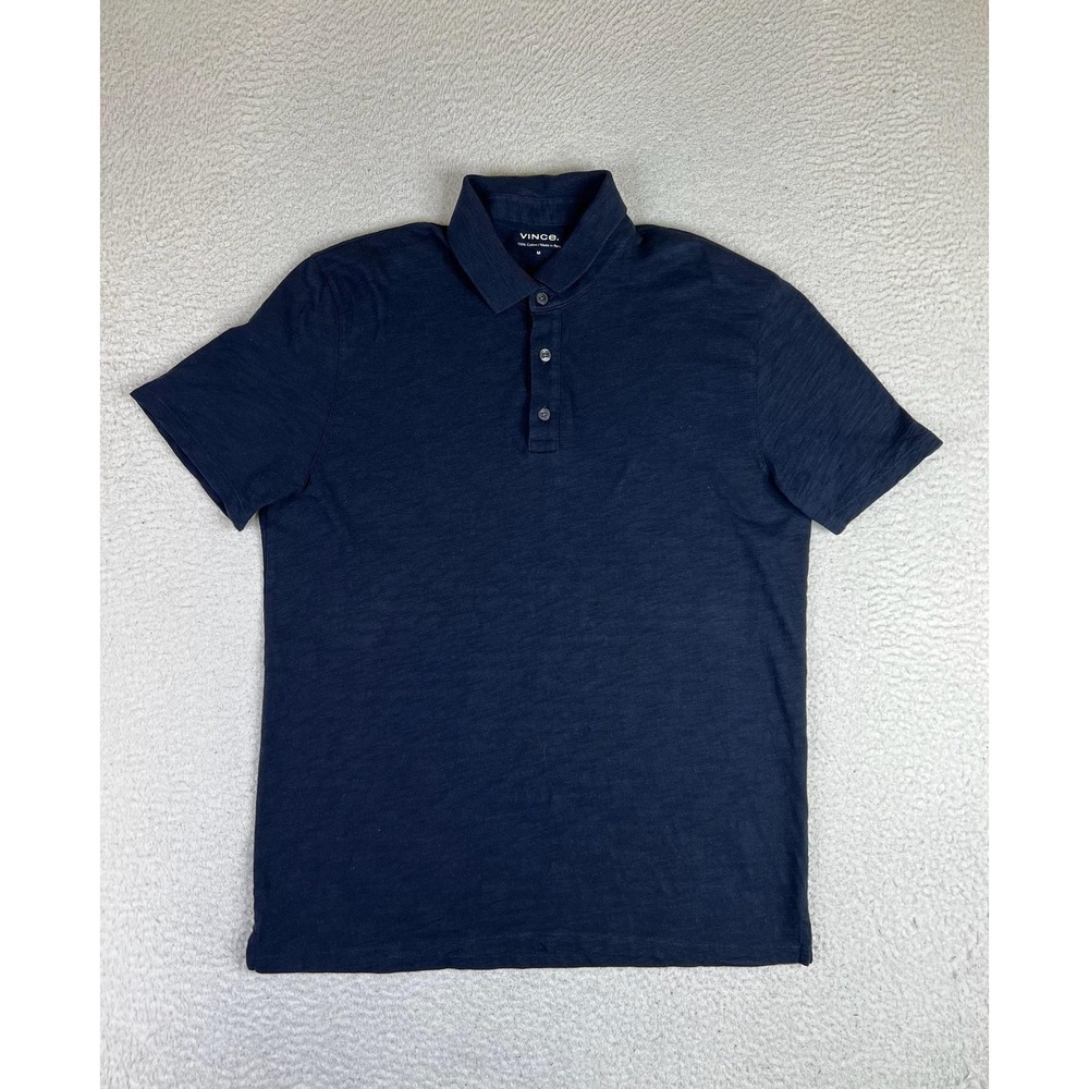 Vince Polo Shirt Mens Medium Blue 100% Cotton Classic Slub Short Sleeve